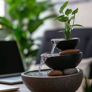 Zen Desktop Water Fountain - 3-Tier Cascading Stone Bowls with LED Lighting