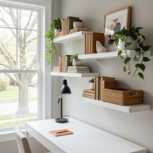Minimalist Arctic White Workspace Set - Floating Desk & Matching Side Table
