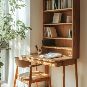 Premium Wooden Wall-Mounted Secretary Desk with Multi-Tier Storage Bookshelf