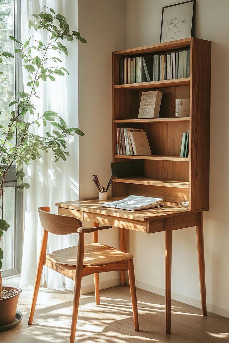 Premium Wooden Wall-Mounted Secretary Desk with Multi-Tier Storage Bookshelf