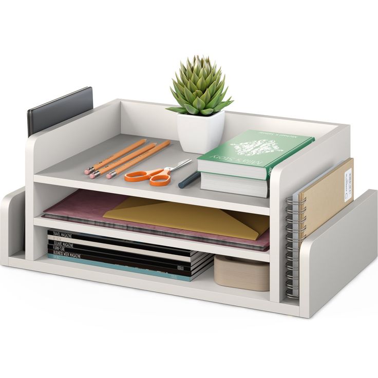 Minimalist 3-Tier Desktop Stationery Organizer - Modern White & Wood File Rack