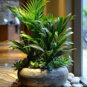 Premium Areca Palm Indoor Plant - Natural Air Purifier in Stone-Textured Pot