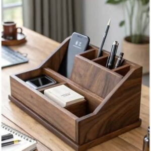 Elite Handcrafted Wooden Desk Organizer - Multi-Functional Executive Docking Station