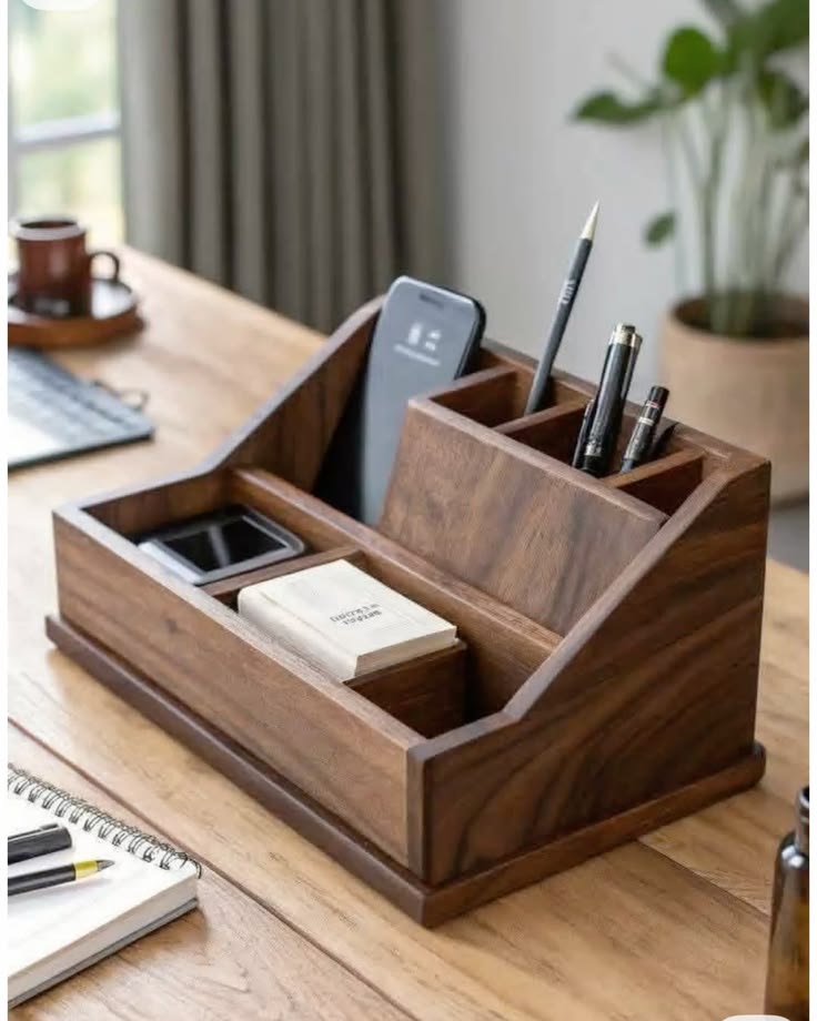 Elite Handcrafted Wooden Desk Organizer - Multi-Functional Executive Docking Station