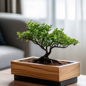 Premium Miniature Zen Bonsai Tree in Handcrafted Wooden Planter
