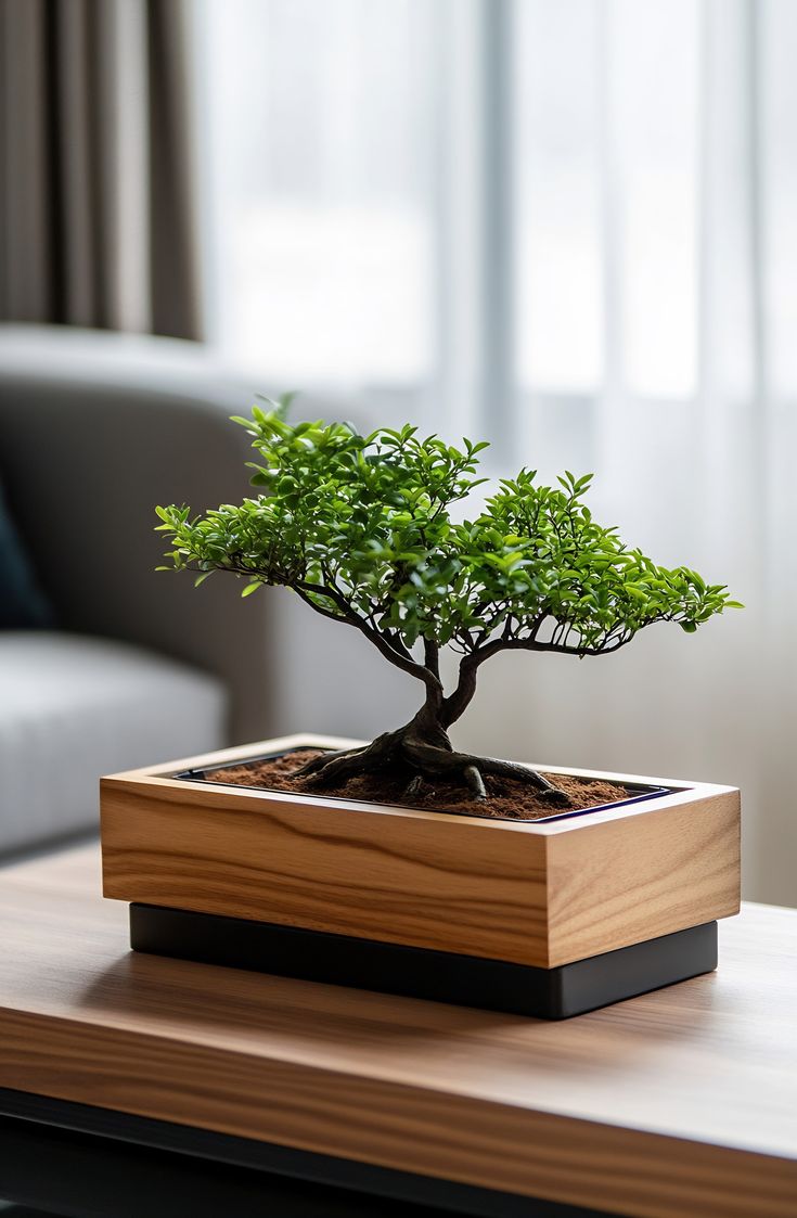 Premium Miniature Zen Bonsai Tree in Handcrafted Wooden Planter