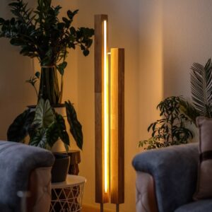 Architectural Wooden Column Floor Lamp - Modern Sculptural LED Tower Light