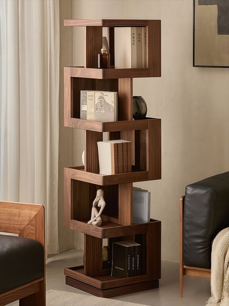 Premium S-Shaped Geometric Bookshelf - Modern Wooden Display Rack & Room Divider