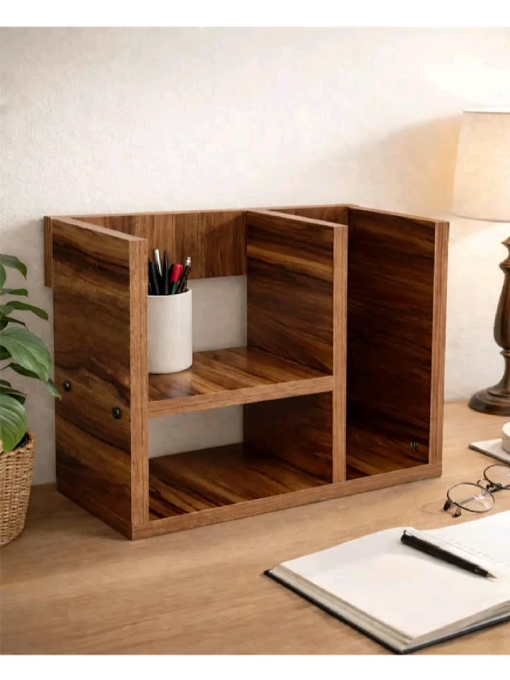 Premium Adjustable Wooden Desktop Bookshelf - Expandable Office Desk Organizer